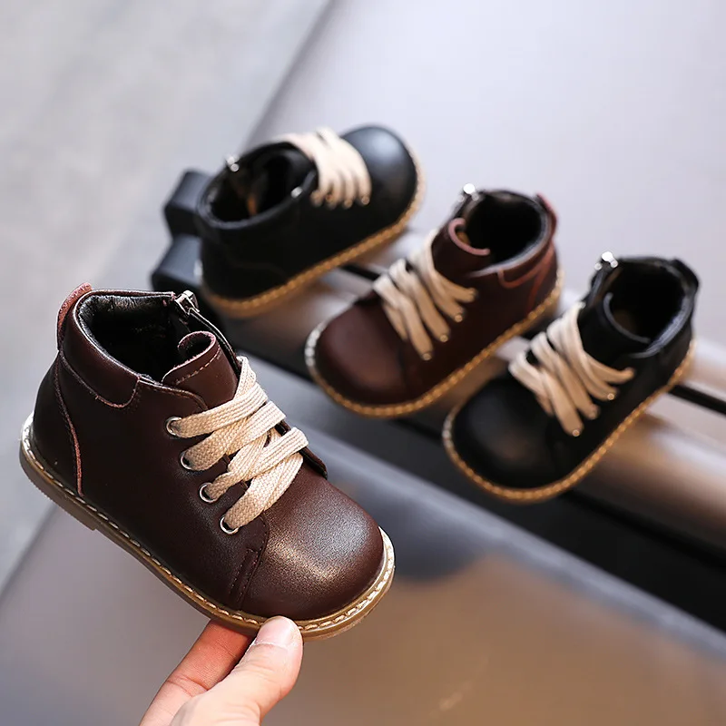

Baby Retro Genuine Leather Short Boots Children Autumn Winter Quality Martin Boots Little Kids Soft Sole Shoes