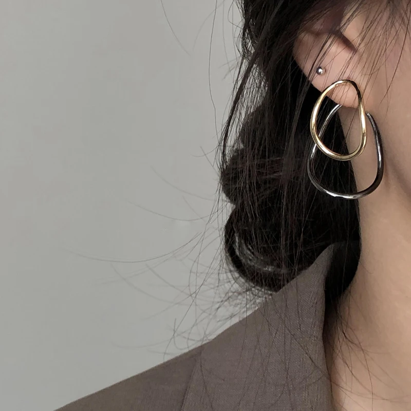 

Metal Contracted Irregular Earring For Women Double Layer Circle Stud Earrings Female Vintage Joker Stud Earrings Nightclub