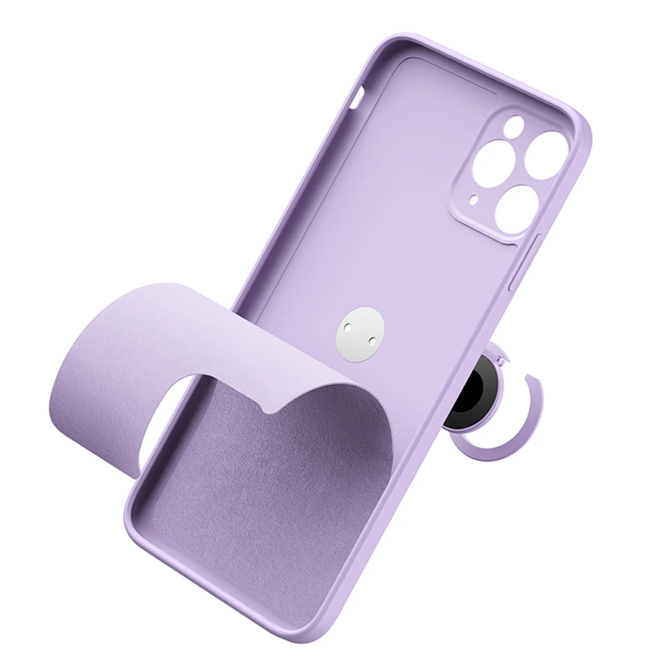 

Square Frame Soft Liquid Silicone Case For iPhone 12 11 Pro XS X Max 7 8 6 6S XR SE2020 Stand Ring Holder Thin Hands Strap Cover