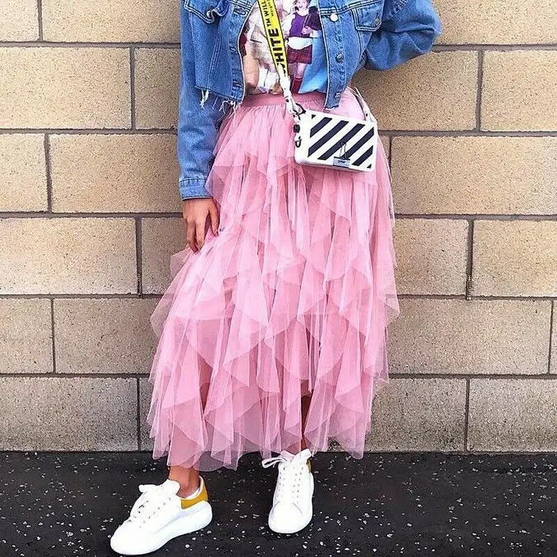 Новинка Лидер продаж модная женская юбка с высокой талией из тюля Сетчатое