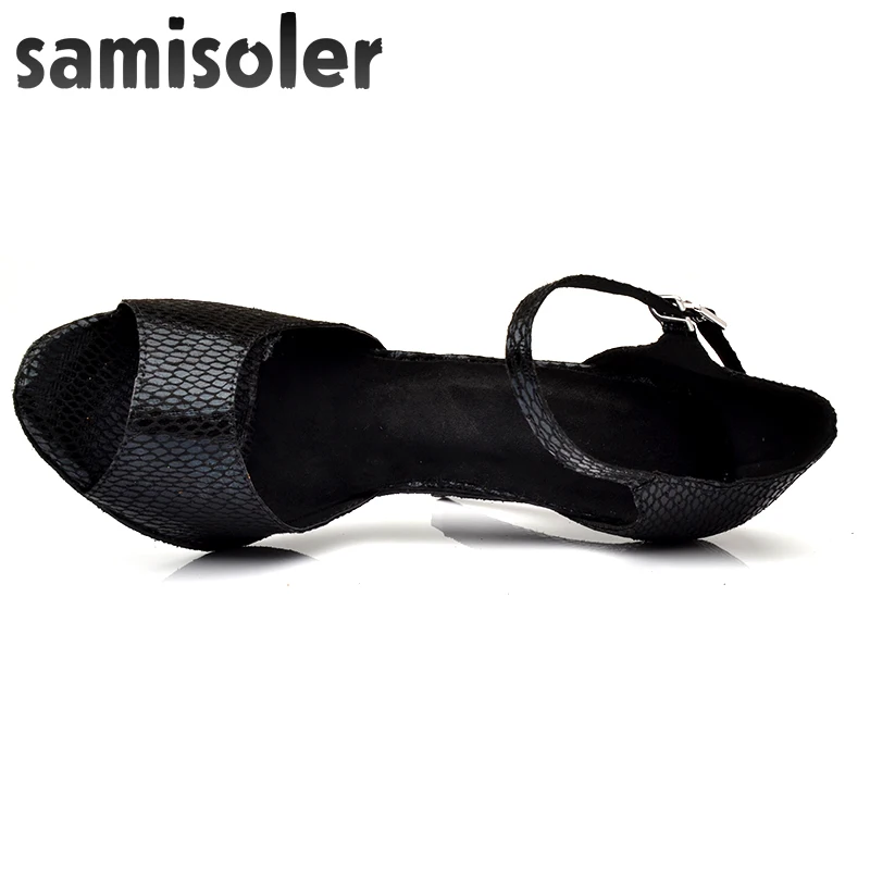 Samisoler Black New Cloth Collocation Shine Ribbons Ballroom Fashion Dance Women Latin Dance Competition Shoes