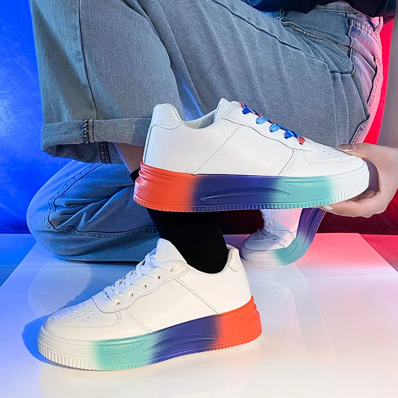

2021 Women Sneakers Rainbow Bottom White Shoes Thick-soled Flats Ladies Casual Sports Tenis Feminino Female Vulcanized Shoes