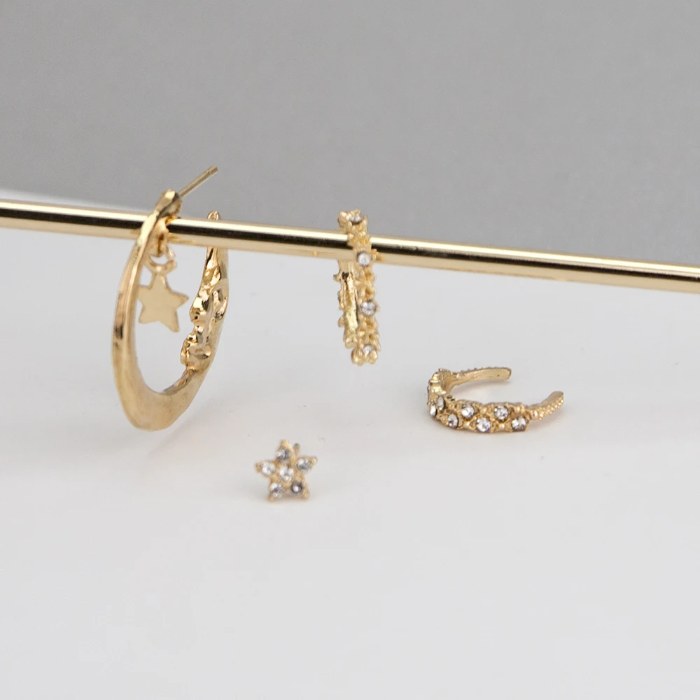 4 шт./компл. набор серег золотистого цвета луна звезды сережек для женщин