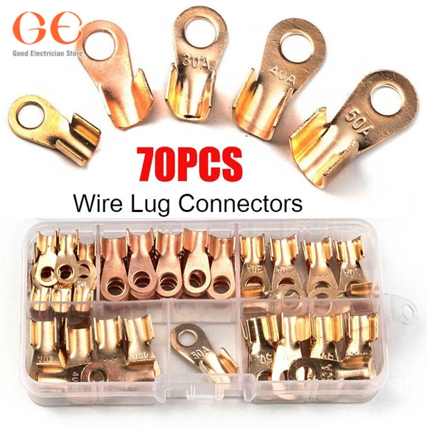 

70/160/280/350PCS 10A-50A Open Crimp Ring Connector OT Cable Electrical Wire Terminal Copper Lugs Terminal Connectors Kit