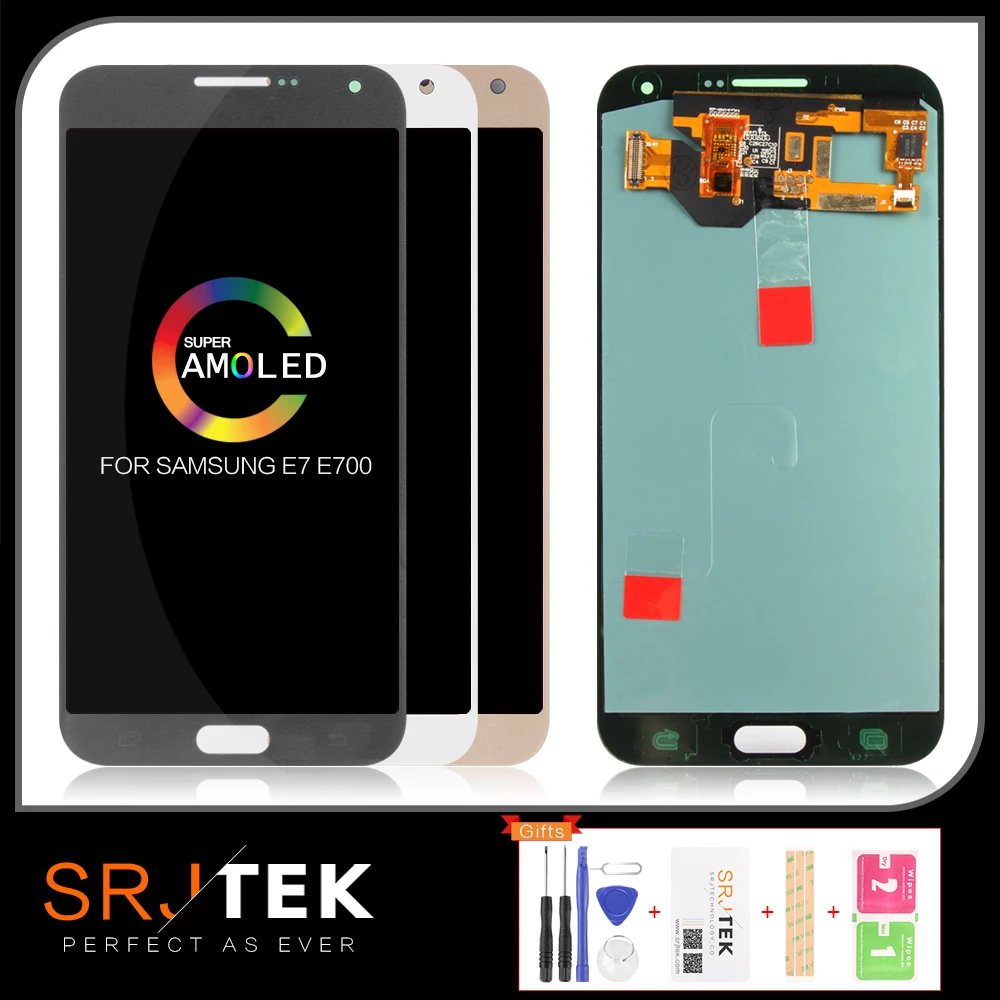 100% супер AMOLED LCD для Samsung Galaxy E7 E700 E700F E7000 E7009 LCDS дисплей сенсорный экран дигитайзер