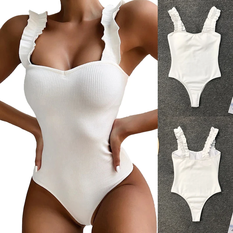 Новинка 2020 купальник сексуальный с оборками женское однотонное боди высоким