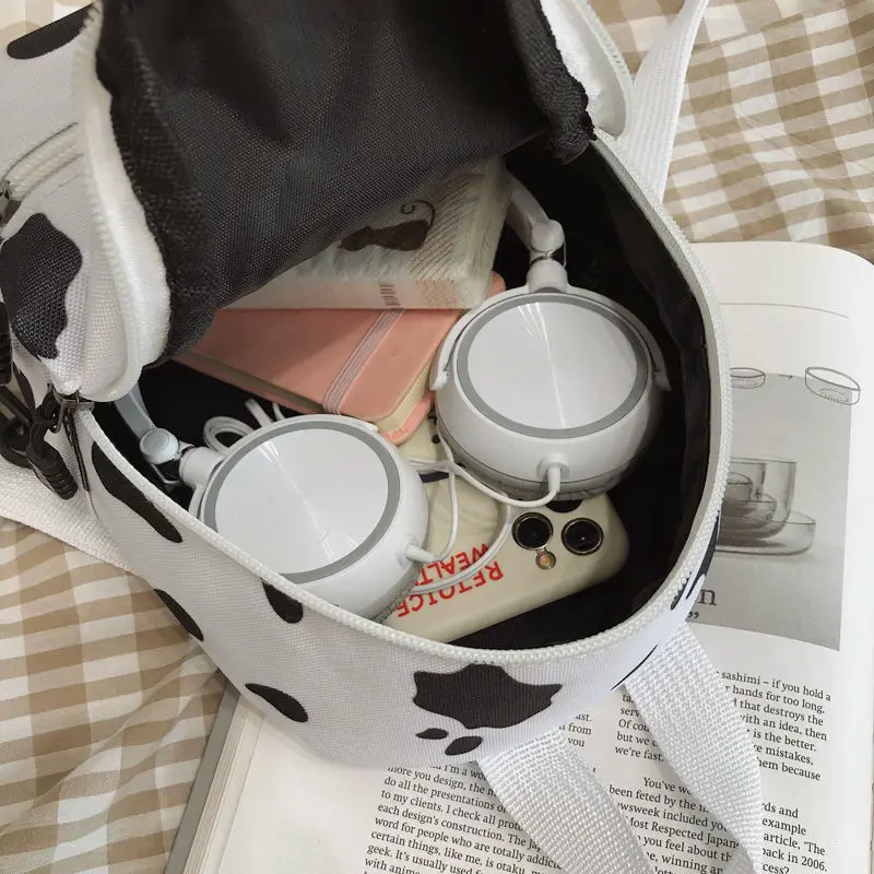 Мини-рюкзак женский с коровьим узором Милый Повседневный холщовый Универсальный