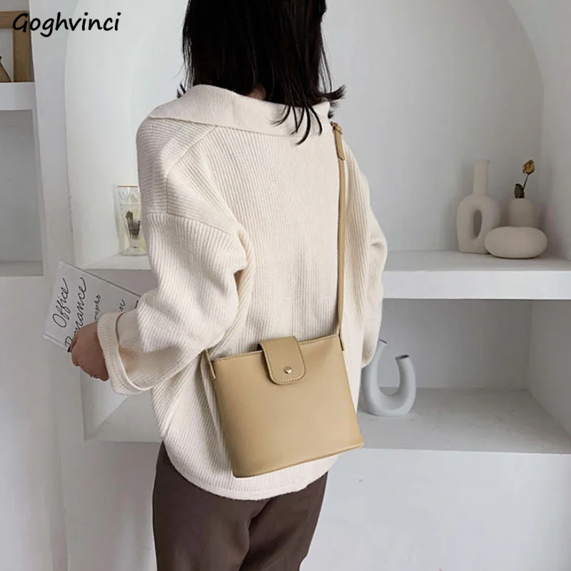 

Crossbody Bags Women Solid Buckets PU Leather Large Capacity Chic Korean Style Retro Simple All-match Classic Lady Handbags Chic