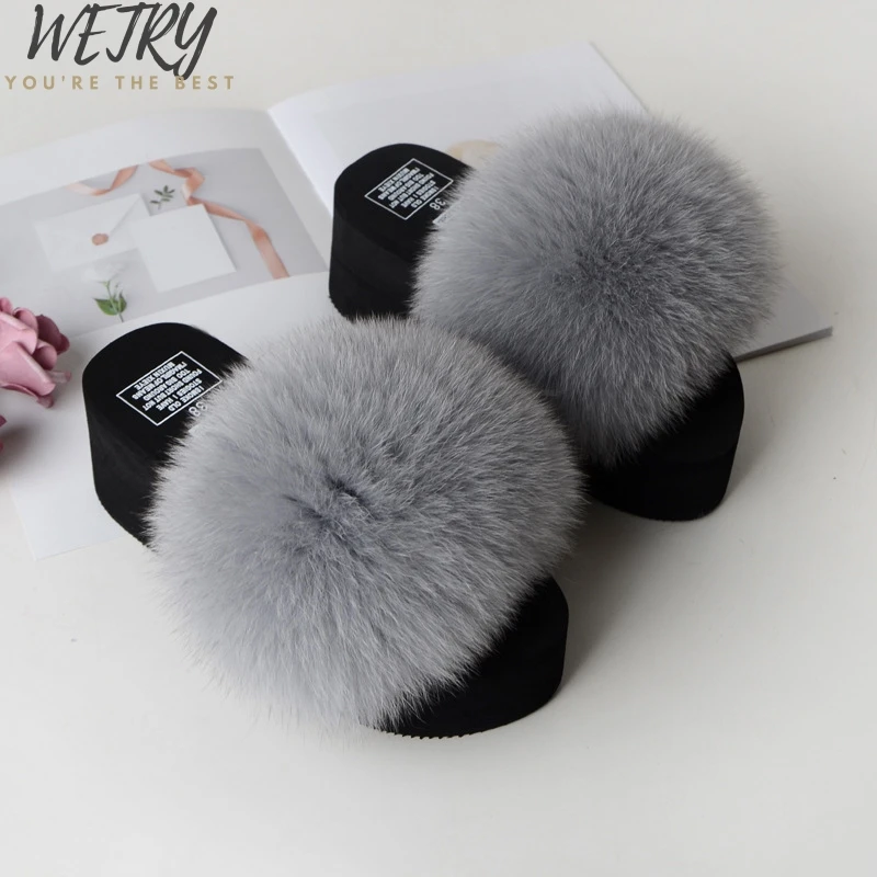 2020 Новый меха лисы тапочки Женские домашние с рисунком дома пушистые ползунки