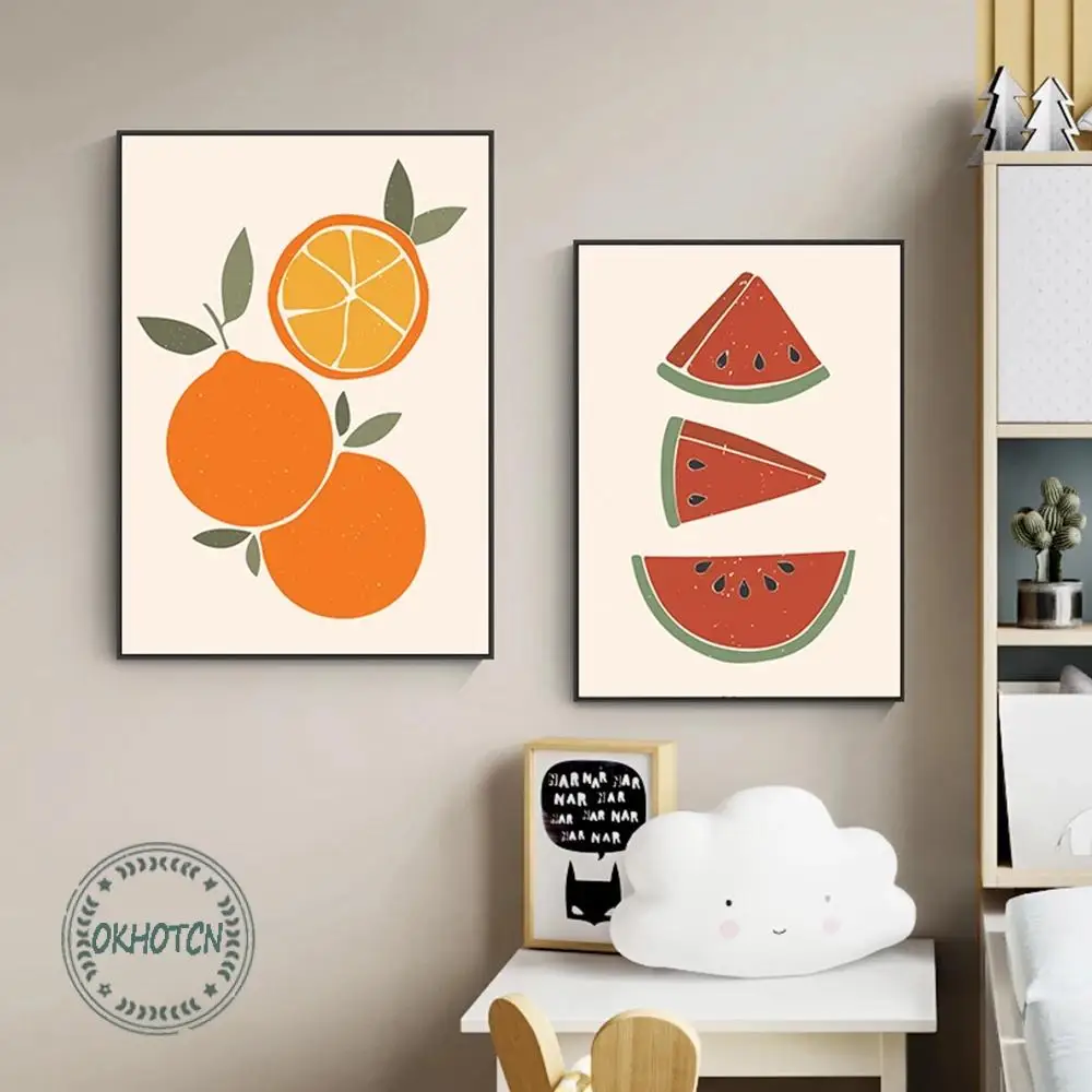 Абстрактный фрукт питая кокос оранжевый арбуз банан холст живопись