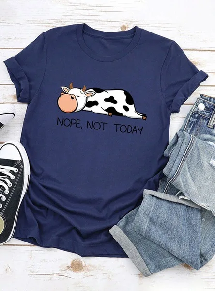 

Nope Not Today Letter Graphics Women T Shirt Milk Cow Print T-Shirt Cartoon Female Short Sleeve Tops Tshirts Harajuku Tshirt Tee