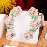 soramoore trendy bloom flowers romantic style trendy pendant earrings for women wedding party cubic zircon dubai bridal earring