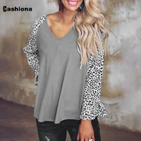 cashiona plus size boho long sleeve womens tops ladies patchwork leopard t shirt loose casual tees female knitting pullovers