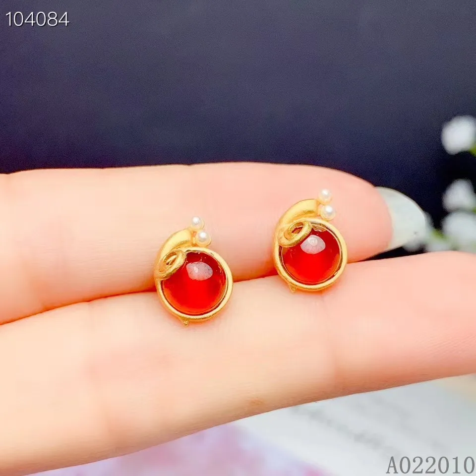 

KJJEAXCMY Fine Jewelry 925 sterling silver inlaid natural gemstone garnet female earrings Ear studs elegant snails support test