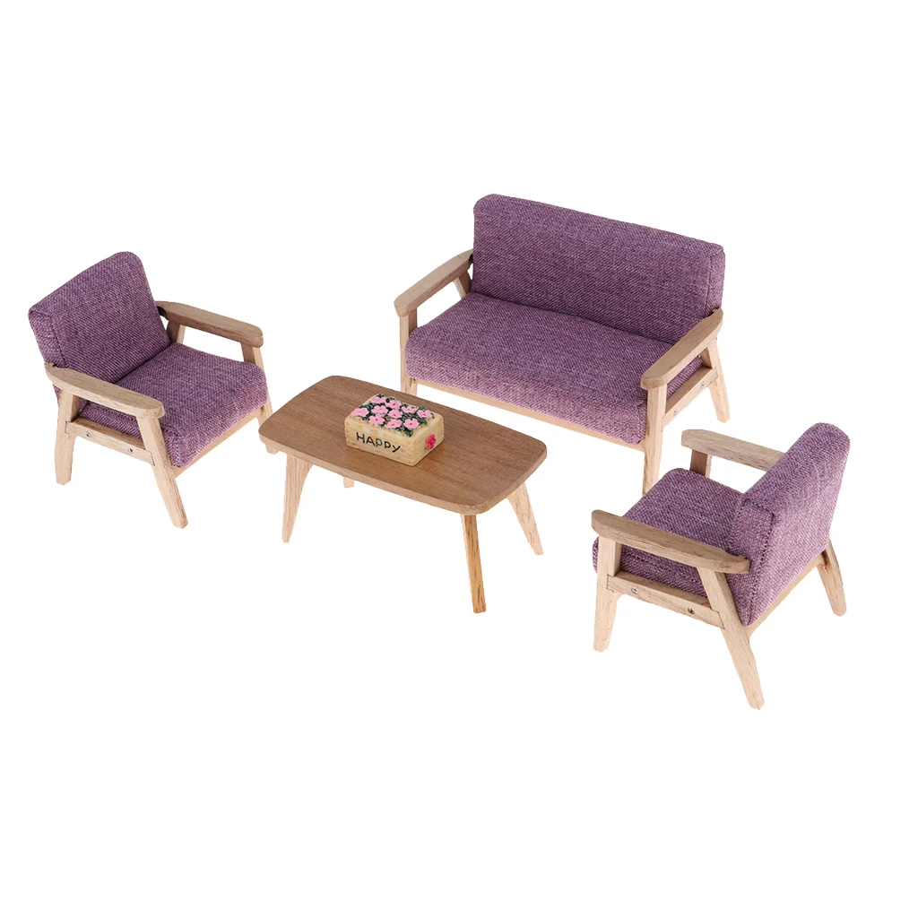 Деревянный стол для кукольного домика в масштабе 1:12 диван и корзина цветов 5