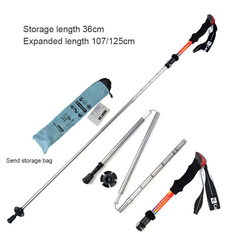 Outdoor Fold Trekking Poles Camping Portable Walking Hiking Stick For Nordic Telescopic Club Easy Put Into Bag Quick Lock Poles