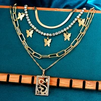 4pcs gold color snake choker chains necklace for women dragon butterfly crystal tennis chain multilayer trendy punk new jewelry