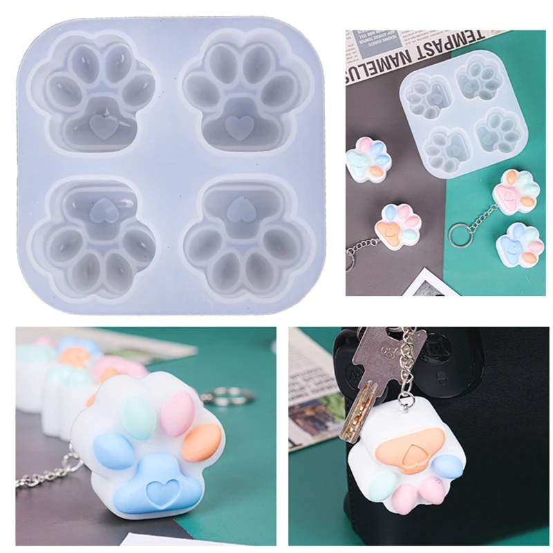 

Cat Paws Keychain Epoxy Resin Silicone Mold with Hole Keyring Pendant Mold