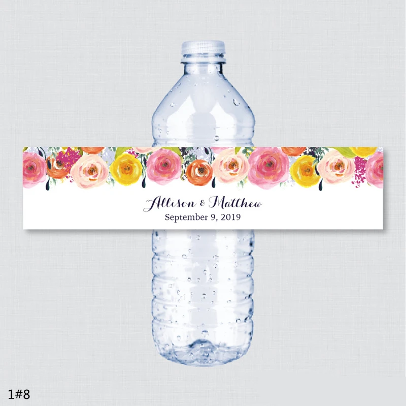 Custom name Wedding Water Bottle Labels Floral Girl birthday Colorful Flowers Personalized Wate Label Wine bottle Sticker | Дом и сад