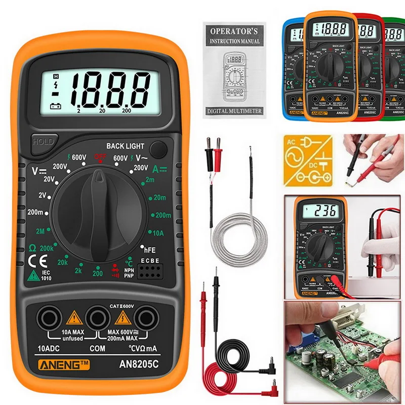 Multimetro с термопарой ЖК подсветкой Портативный цифровой мультиметр 8205C AC / DC
