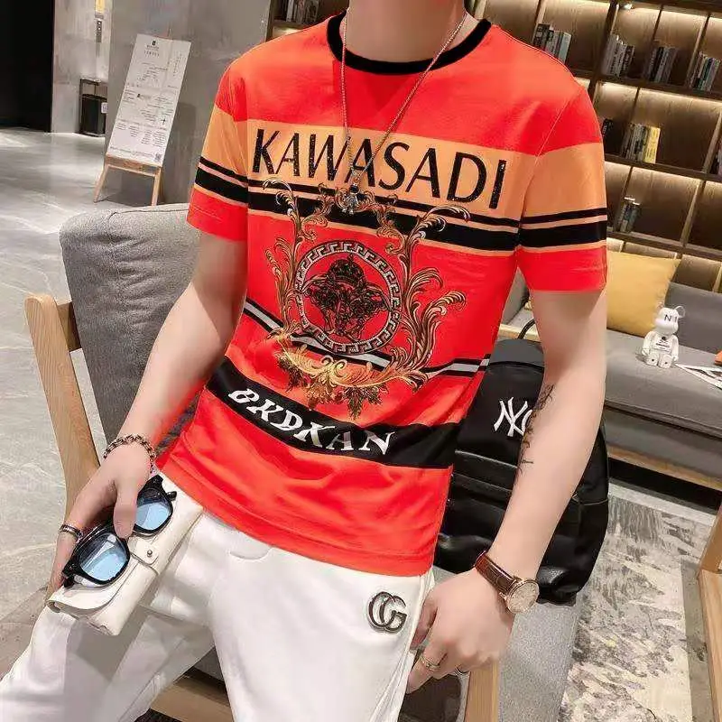

Summer new slim trend fashion 3D printing short sleeve young handsome men's T-shirt