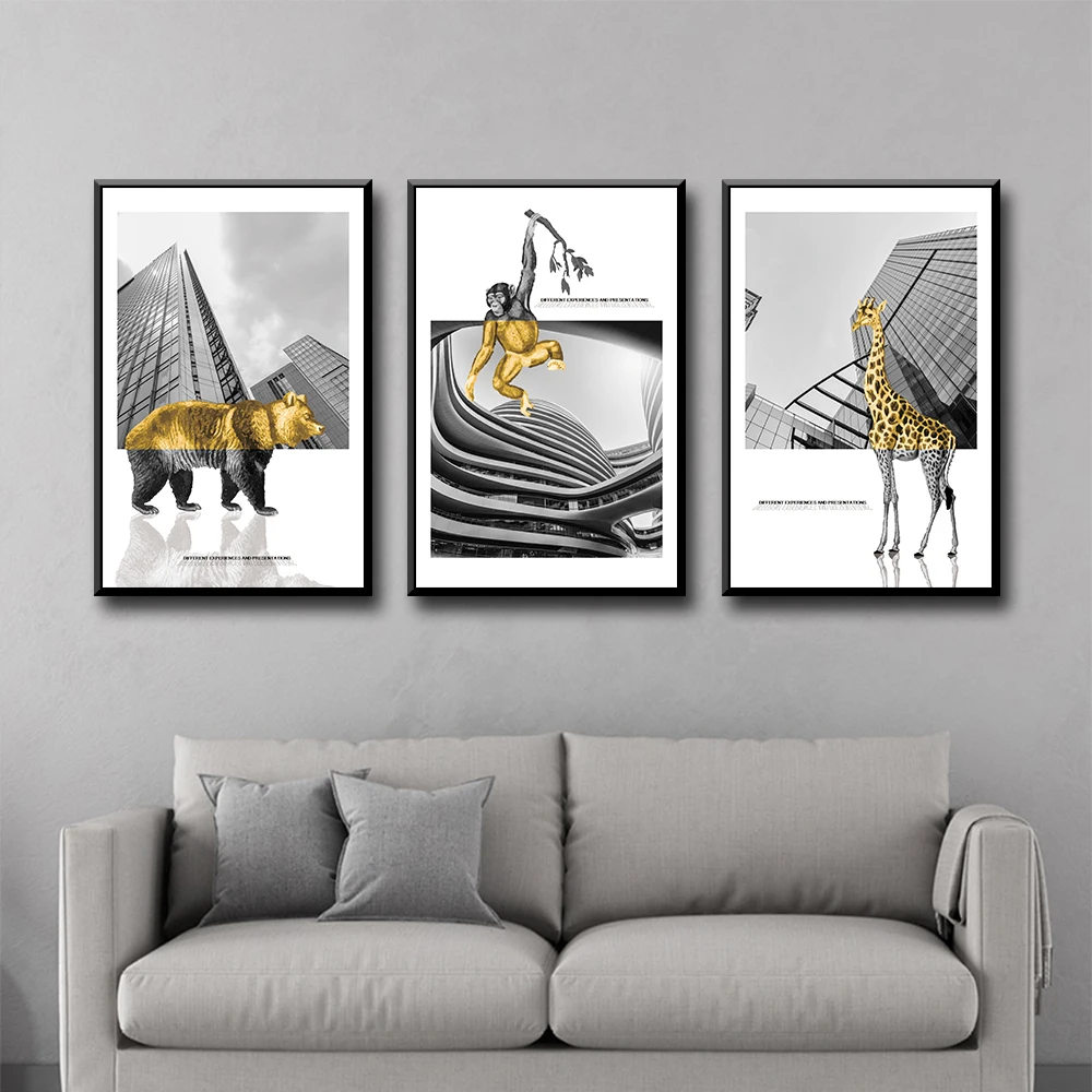 Абстрактные городские животные скандинавские украшения для дома холст