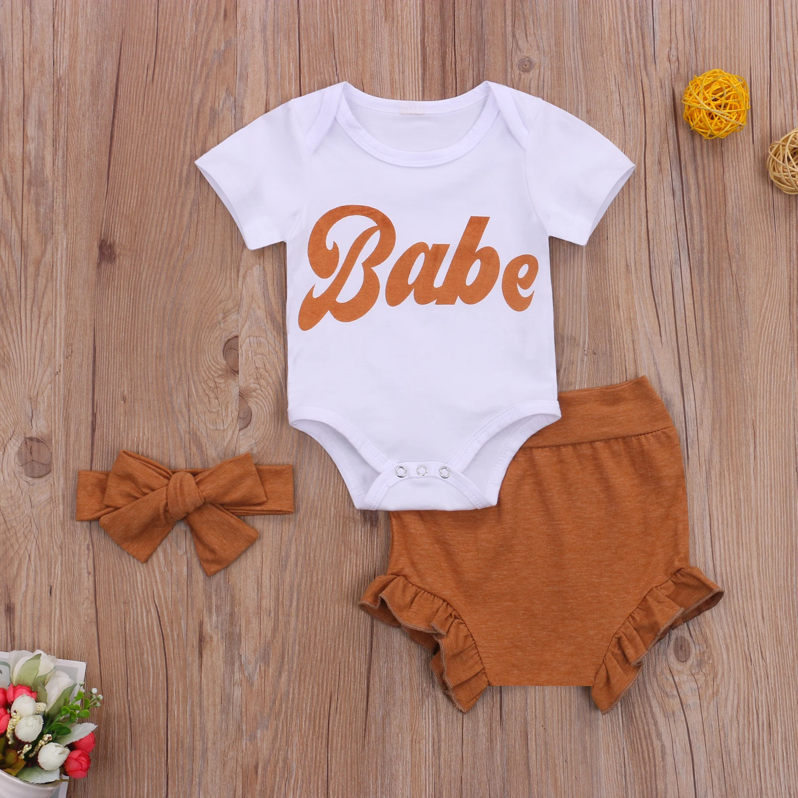 

2021 Summer Newborn Baby Girls Clothes Baby Letter Bodysuit Top+PP Shorts+headband Outfits Set Roupa 3-18 Months Clothing