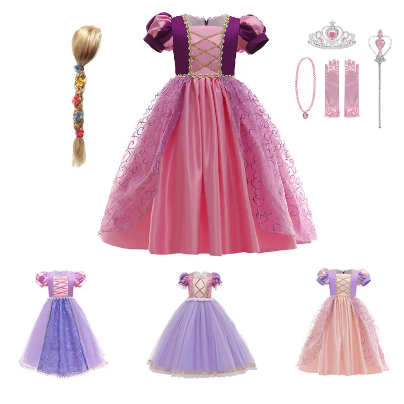 

Girls Princess Rapunzel Dress Up Dresses Cosplay Costume Kids Fancy Sequins Luxury Tangled Dresses Children Halloween Party Gown