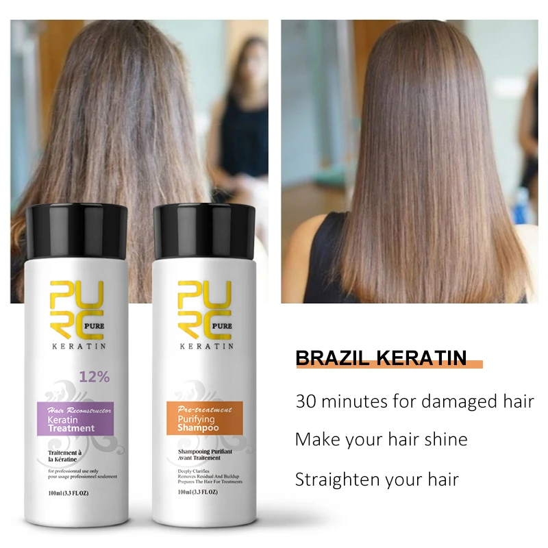 

PURC Formalin Keratin Hair Treatment and Purifying Shampoo Set Straightening Brazilian Keratin Hair Scalp Treatmen Hair Care 12%