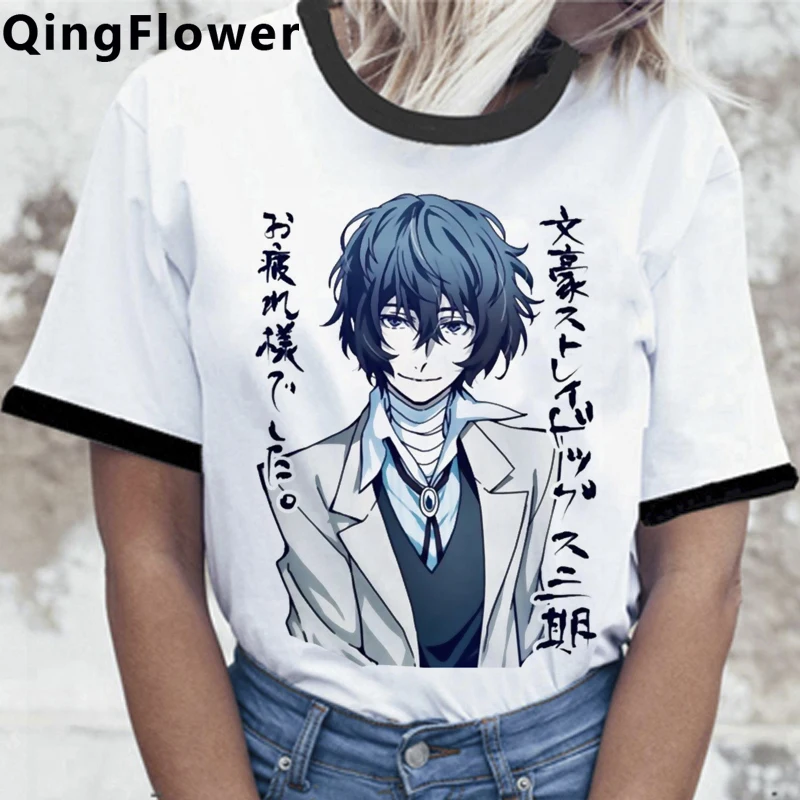 

Футболка Bungou с изображением бродячих собак, Мужская футболка, белая футболка harajuku, графические футболки ulzzang, футболки в эстетическом стиле,...