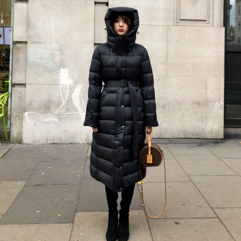Женское пальто на утином пуху Leiouna плотное свободное приталенное длинное выше