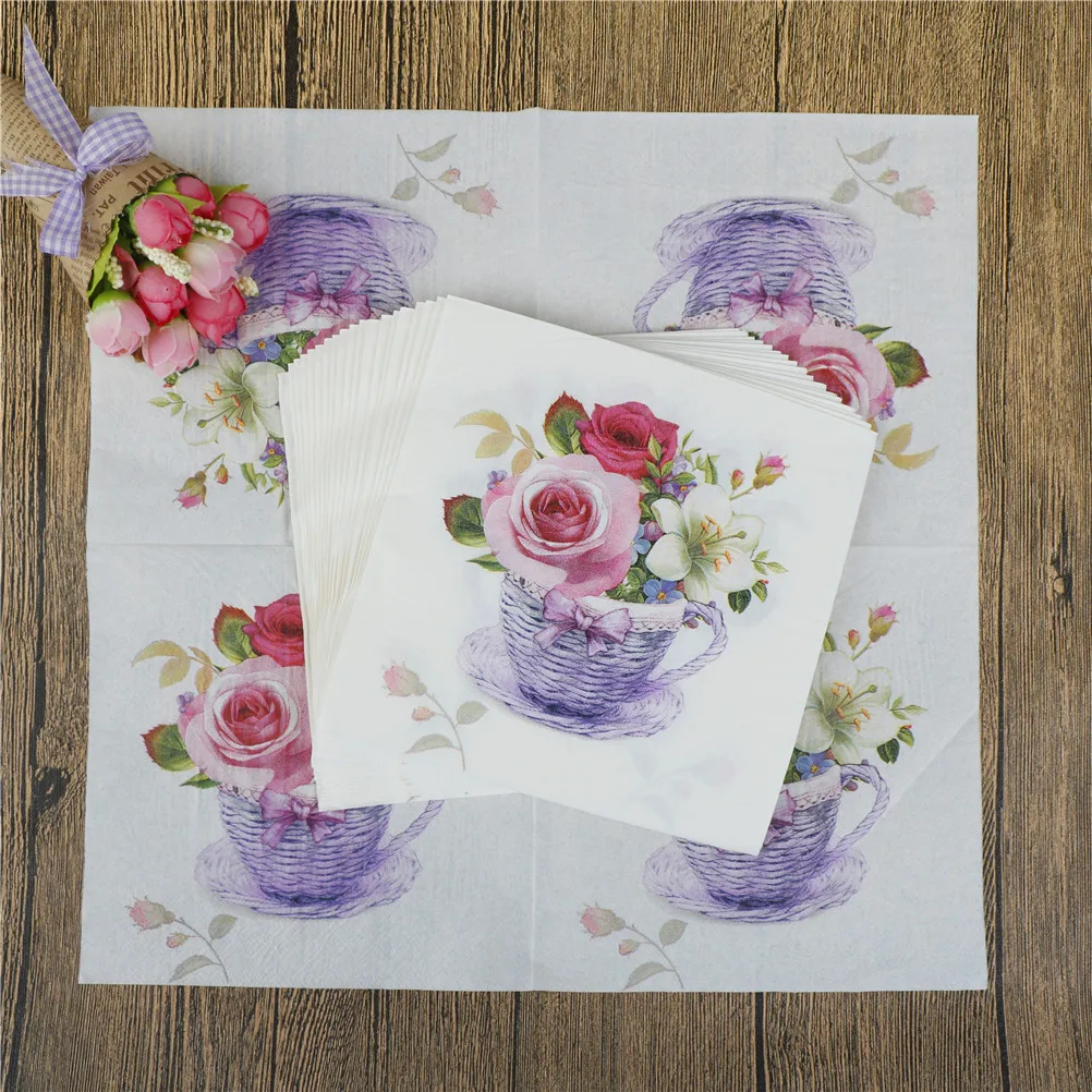 

20Pcs/lot Floral Flower Theme Paper Napkins Tissue Napkins Decoupage Decoration Festive Party Supplies 33x33cm