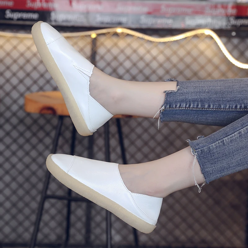 PUPUDA/повседневная кожаная обувь Женские лоферы без застежки Новая на плоской