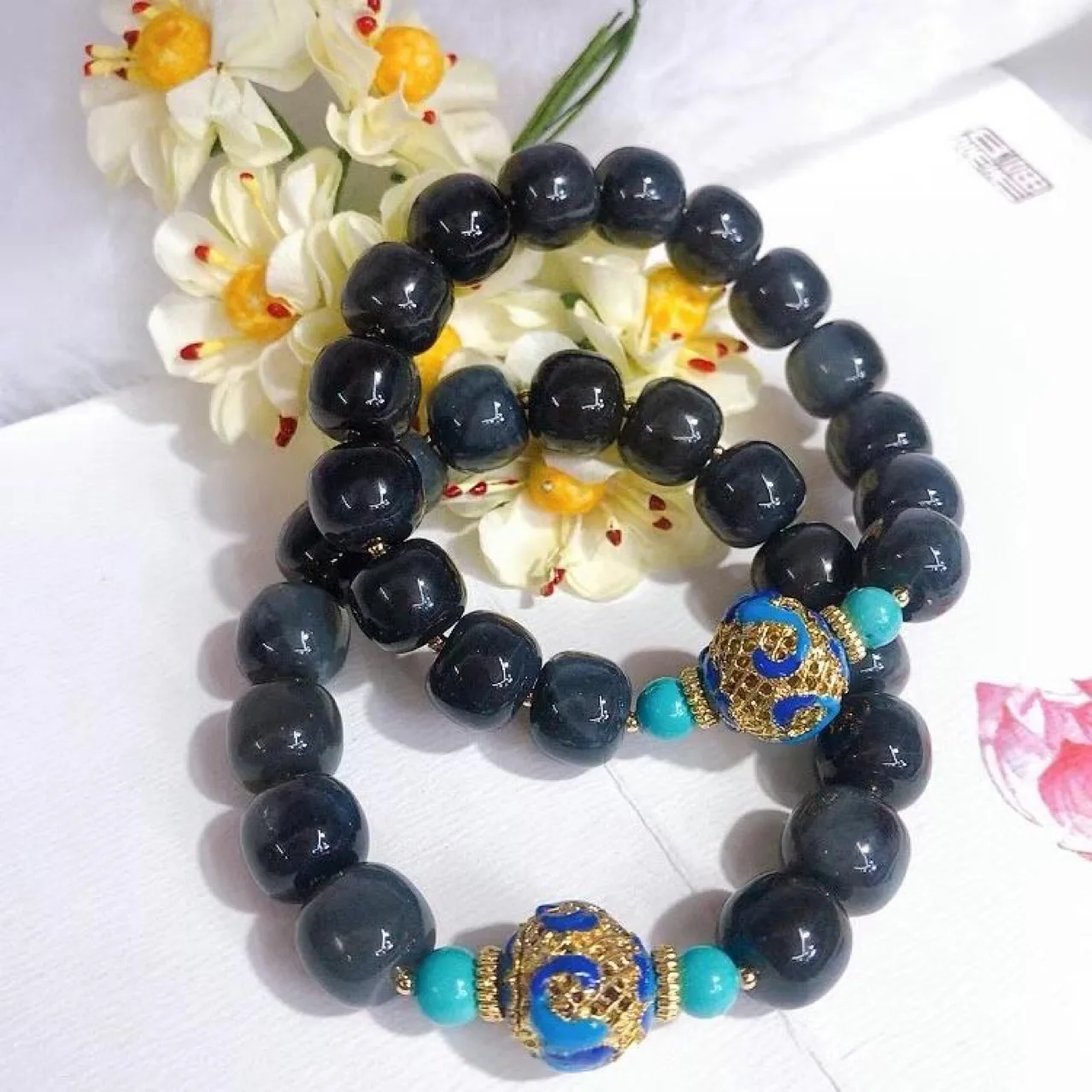 

14K gold filled natural gray purple Hetian jade magnesite DIY bead elastic bracelet for men and women Lucky charm jade bracelet