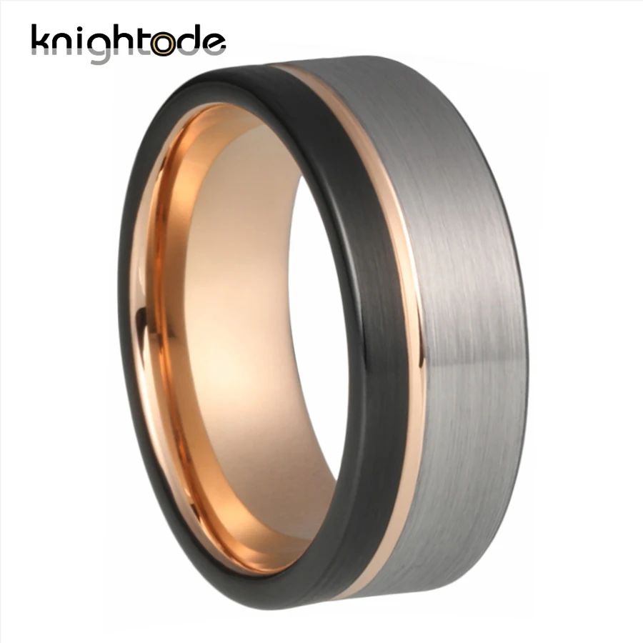 8 мм черный вольфрам Карбидное обручальное кольцо из розового золота с прорезями
