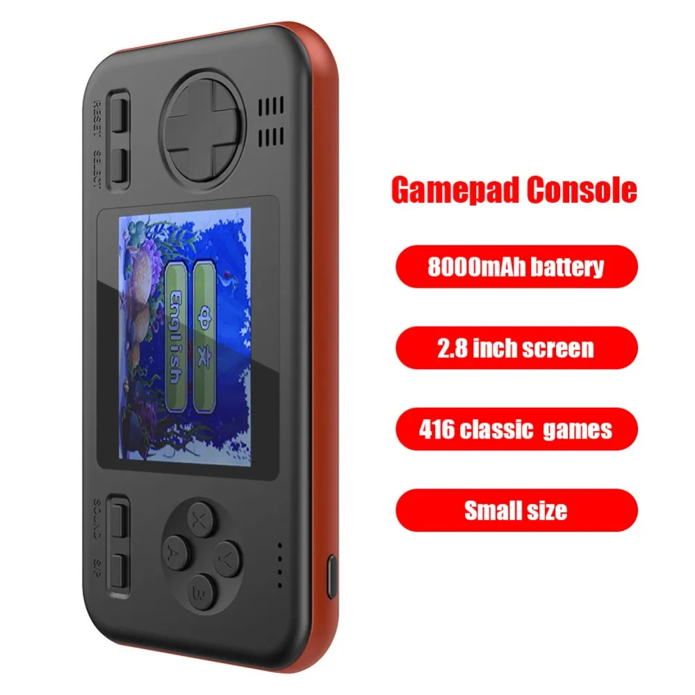 

Портативная игровая консоль 2,8 дюймовый цветной экран Встроенный 416 классических игр с 8000 мАч высокой емкостью, легко носить с собой