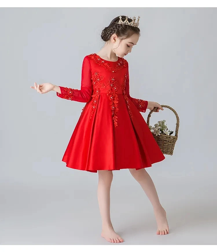 

Elegant Formal Girls Winter Dress Clothing Beading Flower Girl Wedding Evening Clothes Kids Dress Princess Children Party Gown