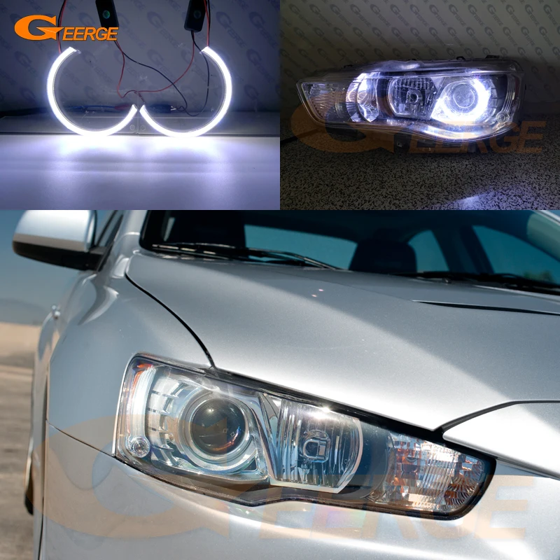 

For Mitsubishi lancer 10 X EVO 2008-2015 xenon headlight Excellent Ultra bright COB led angel eyes halo rings Car styling