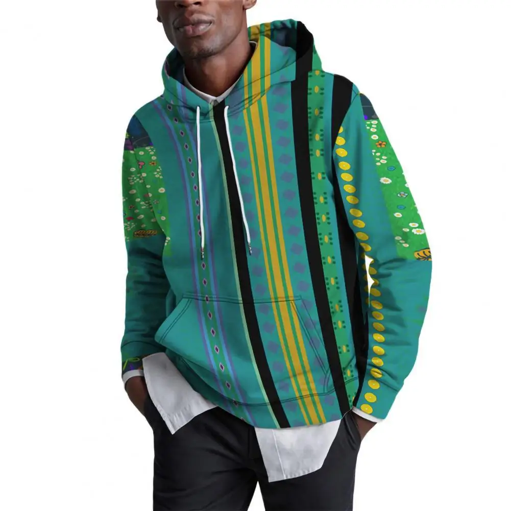 

Autumn Hoodie Patchwork Plus Size Casual Stripe Drawstring 3D Print Sweatshirts Daily Wear Line Stripe Big Pocket Men Hoodies
