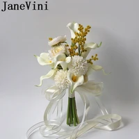 janevini ivory white artificial bridesmaids bouquets korea calla lily silk flowers wedding bridesmaid hand bridal bouquet 2019