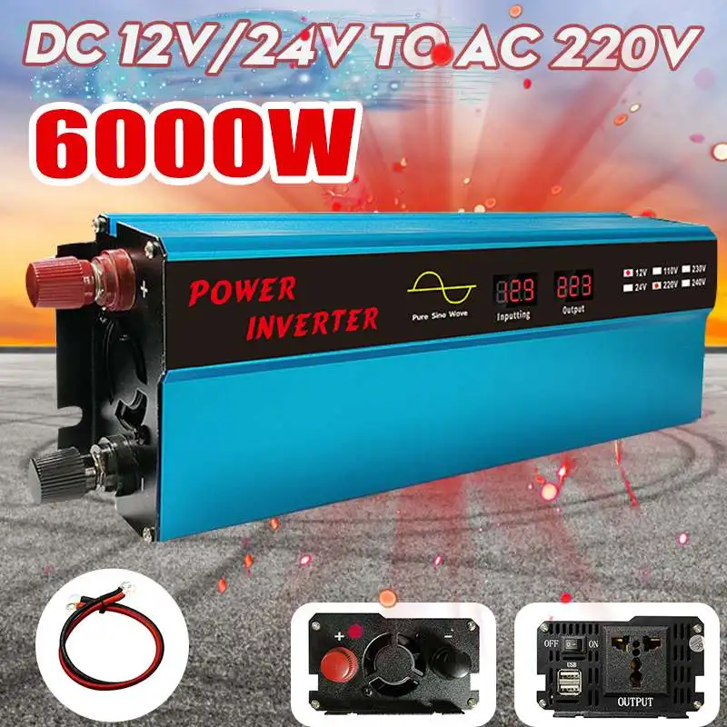 

6000W Peak Pure Sine Wave Inverter DC 12V/24V To AC 110V/220V Voltage Transformer Power Converter Solar Inverter & LCD Display