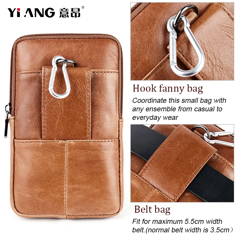 Сумка поясная Мужская из натуральной кожи мобильный телефон с отделением под