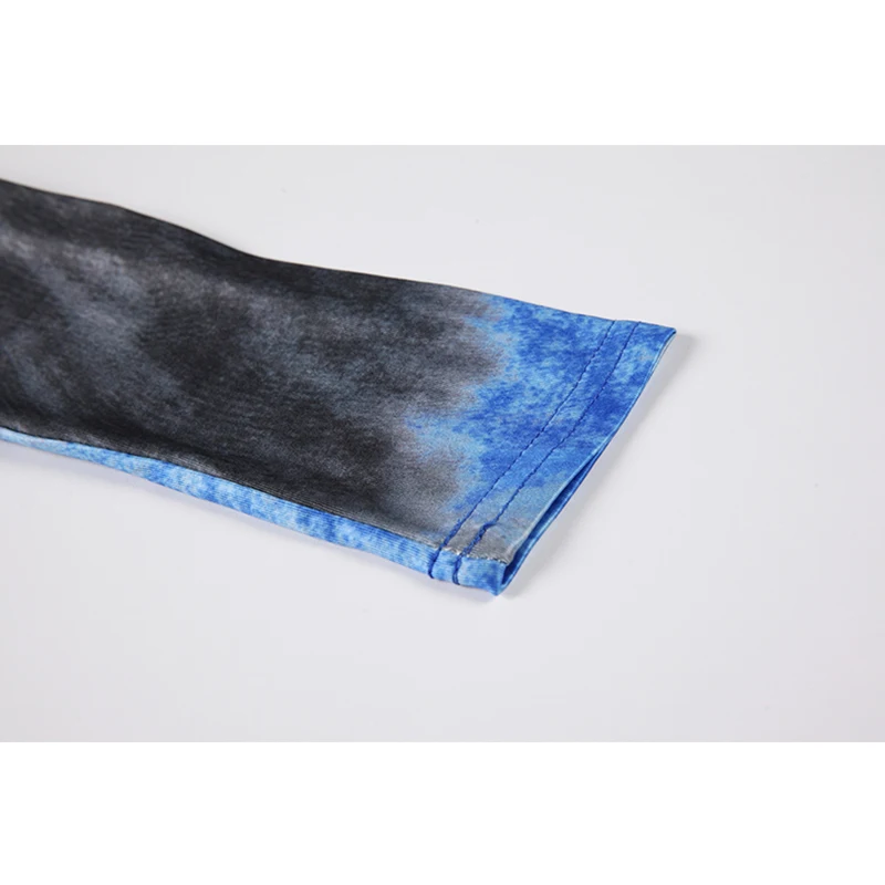 

T Shirt Women 2021 Boutique Clothing Long Sleeve Jumpsuits Stand Collar Tie Dye Fitted Bodycon Streetwear Harajuku Bodysuit Tops