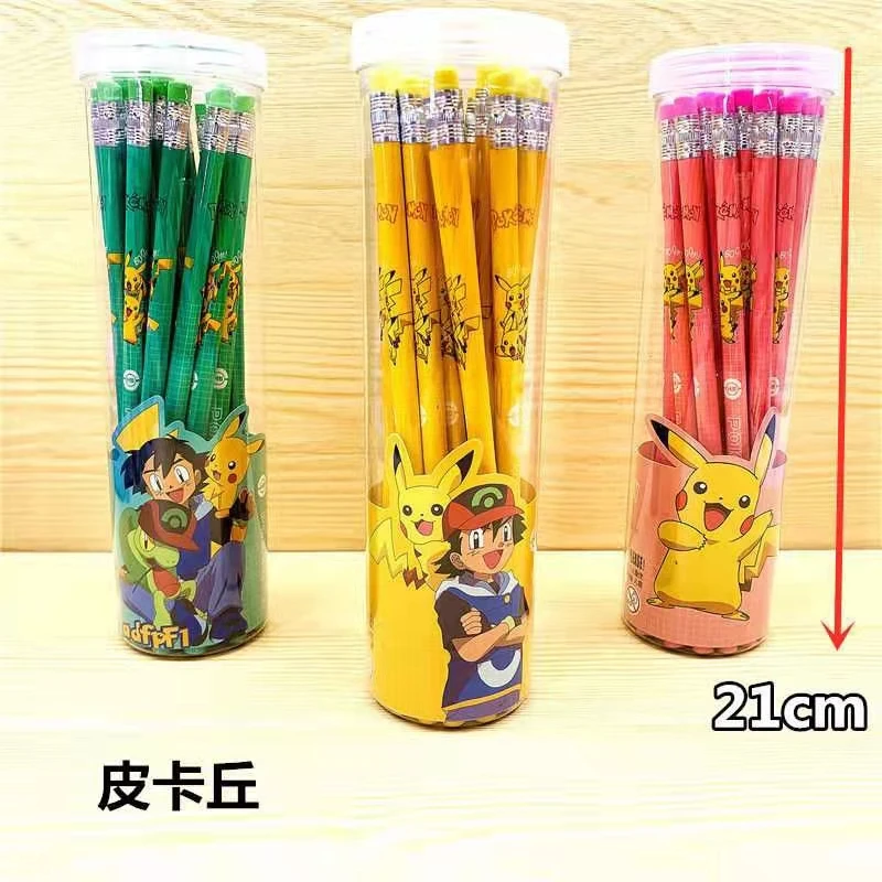 

Cartoon pencil student supplies three colors Kawaii school supplies