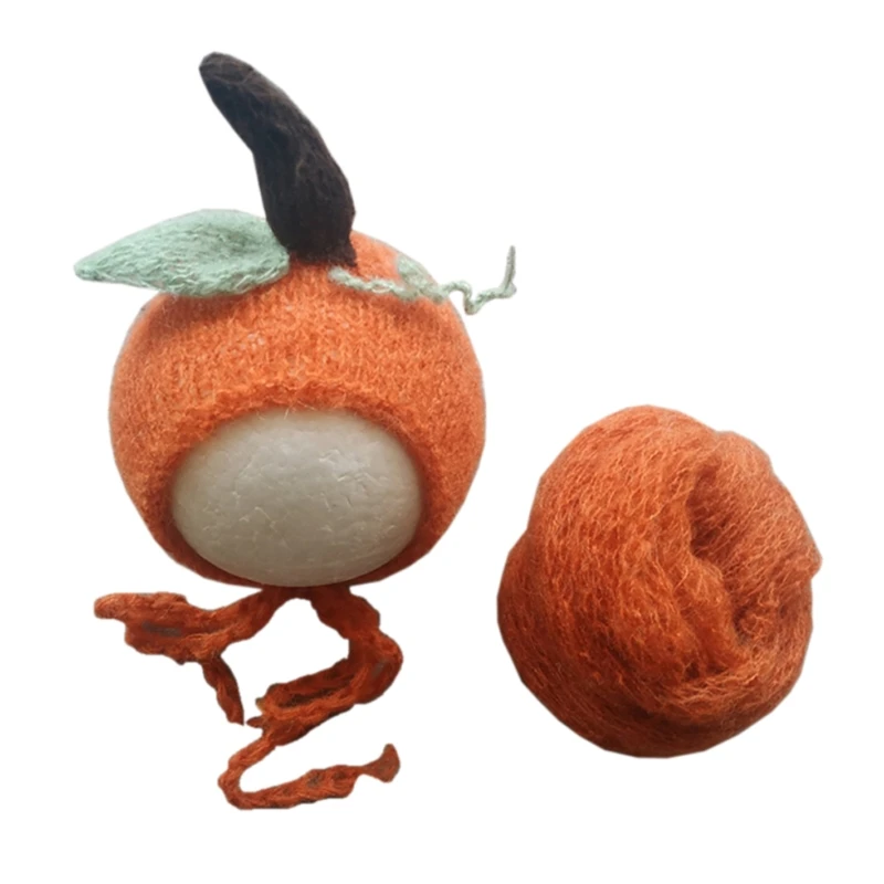 

2 Pcs Baby Receiving Blanket+Beanie Cap Set Mohair Pumpkin Hat Wrap Kit Newborn Photography Props Photo Shooting Accessories