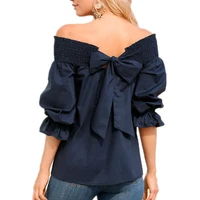 new design bowknot sexy womens shirts plus size autumn long sleeve casual ladies tops and blouses off the shoulder backless tees