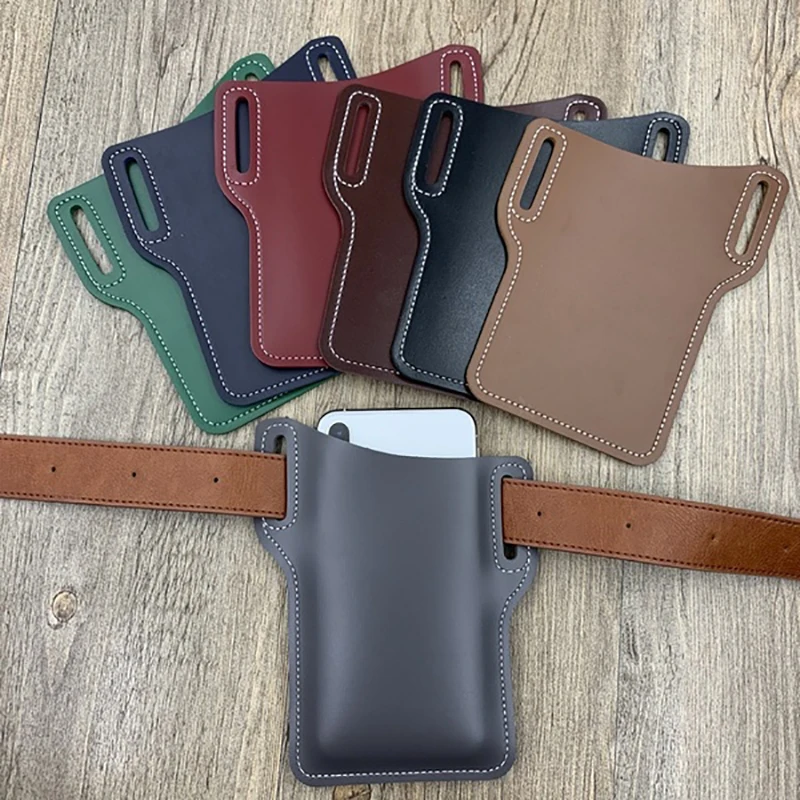 

Case Belt Men Cellphone Loop Holster Waist Bag Props Leather Purse Phone Wallet Male Bum Belt Bag 2021 New