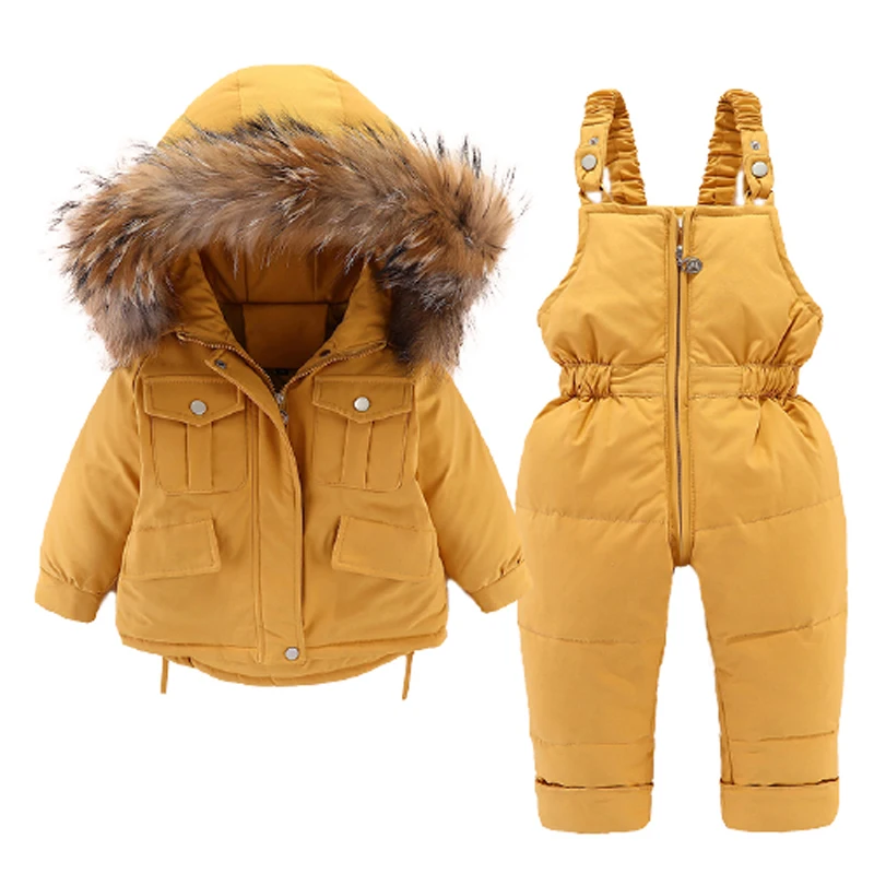 

2021 Russia Winter Children's Clothing Set Kids Snowsuit Boys Warm Coat Jackets Big Fur Collar Jumpsuit Gilrs Down Parka Overall