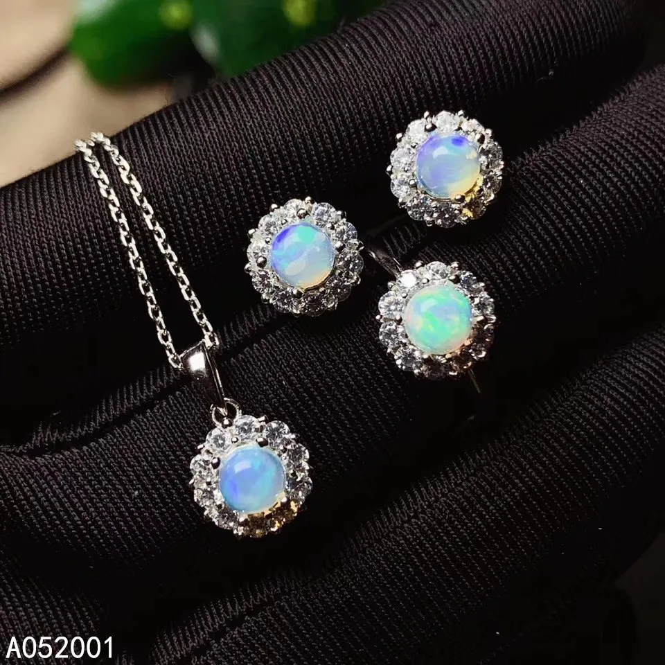 

KJJEAXCMY fine jewelry natural opal 925 sterling silver women pendant necklace chain ring earrings set support test exquisite