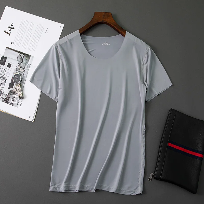 Мужская бесшовная футболка шелковистая дышащая рубашка с короткими рукавами